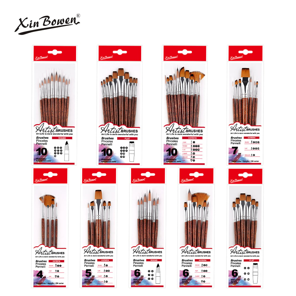 Tea Color Paintbrushes Set With PVC Out Package