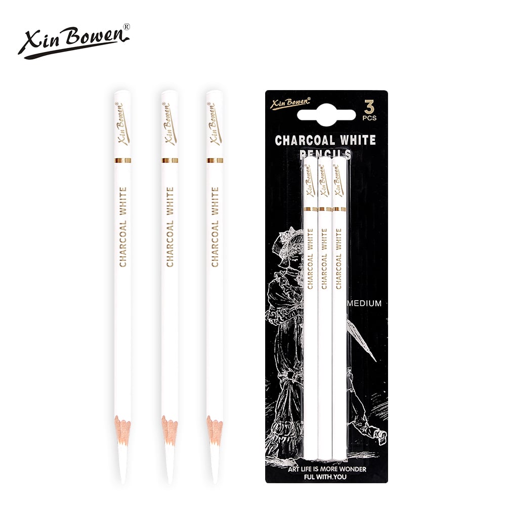 3 Pieces White Charcoal Painting Sketch Pen Pencil Set