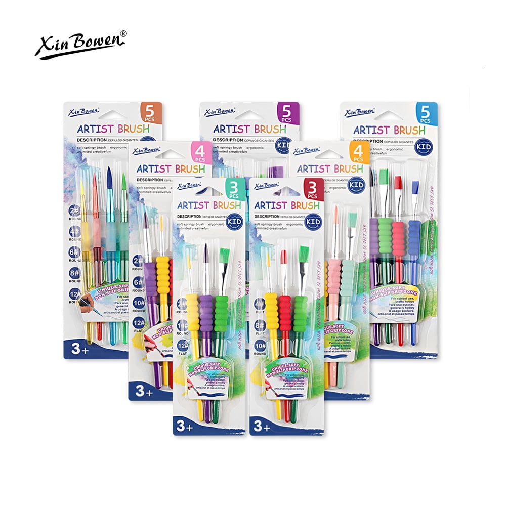 Blister Package Plastic Sponge Handle Kids Art Paintbrushes Set