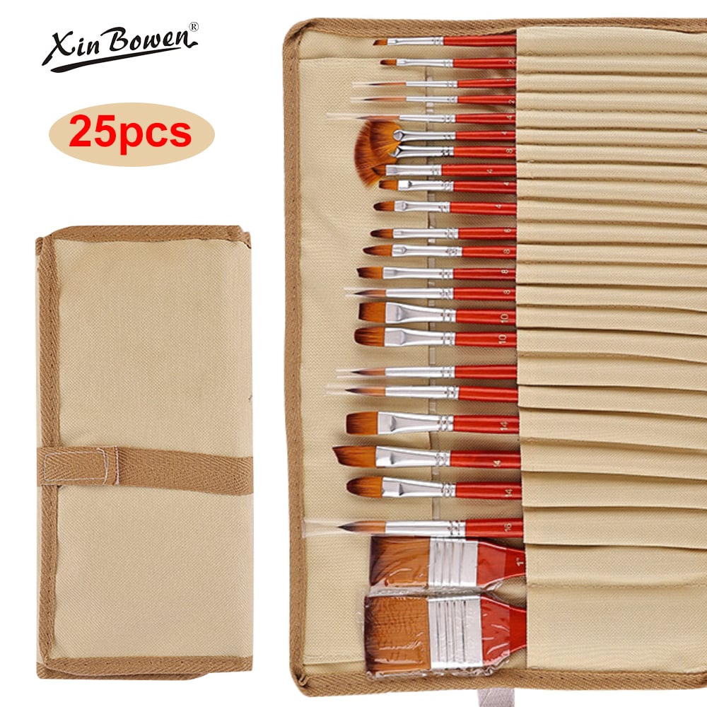 Canvas Bag Fine Taklon Hair Wood Handle Paint Brushes Set