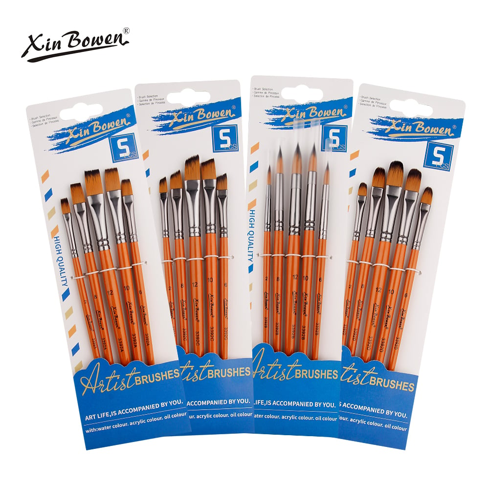 5 Pieces Heavy Body Art Drawing Brushes Set Wood Handle With Nylon Hair