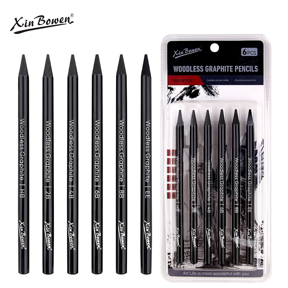 6 Pieces Woodless Graphite Pencils Blister Package Art Tools