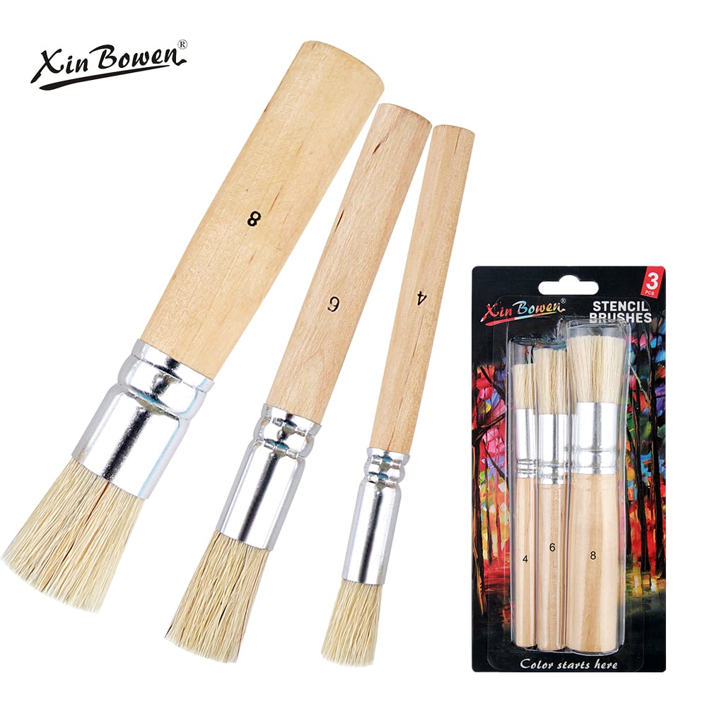 3 Pieces Hog Wool and Log Wood Oil Artistic Paintbrushes Set