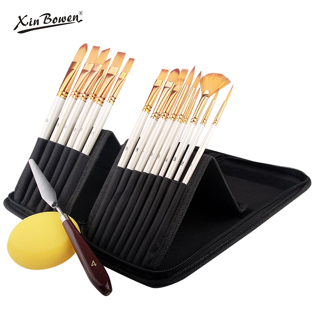 Fine Paintbrush Set With Canvas Bag and Sponge