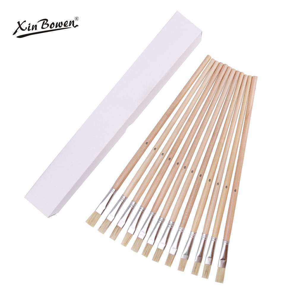 579 Single Flat Long Wooden Handle Oil Paint Brushes
