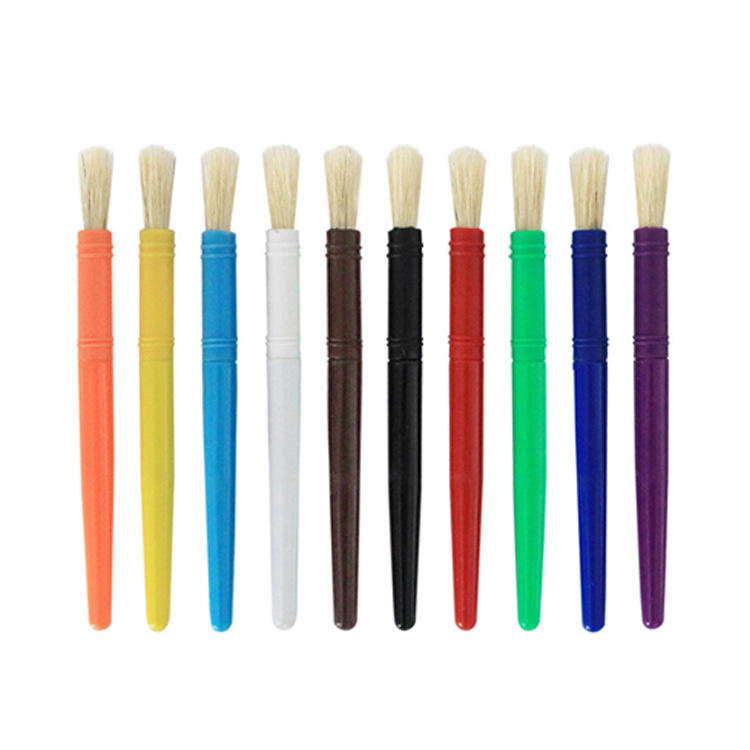 10 Pcs Plastic Handle Bristles Round Shape Oil Brush