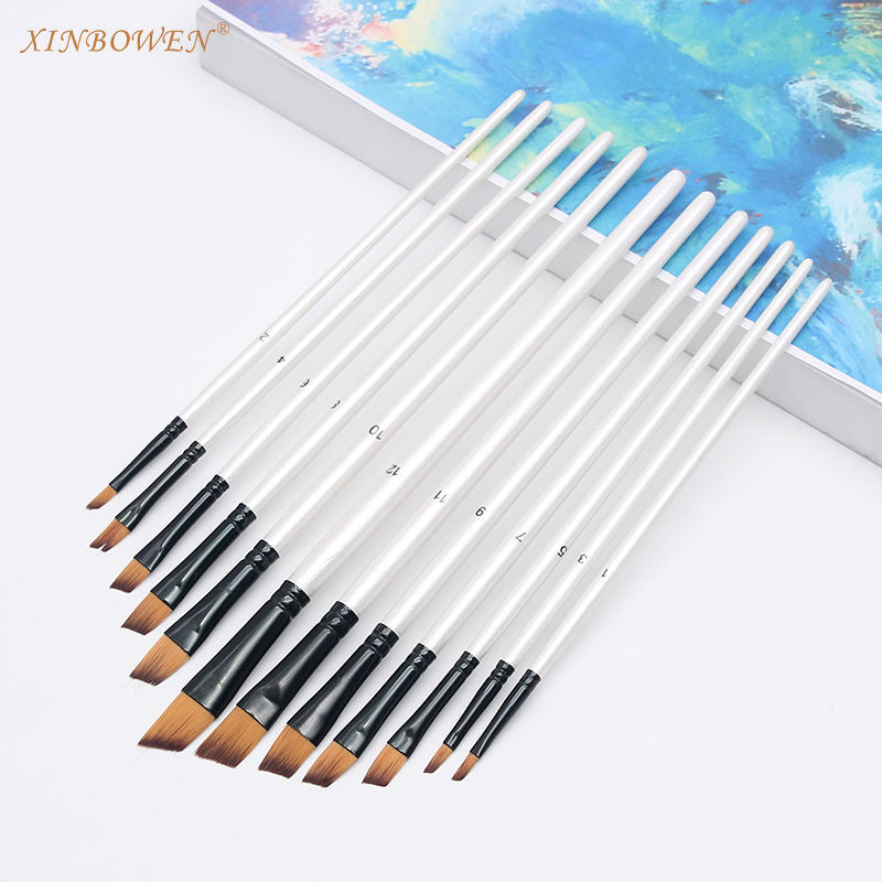 12 Pieces Pearl White No Logo Acrylic Brushes Sets(#1-#12)