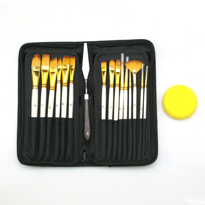 Wooden Handle Nylon Hair Art Brushes with Painting Knife Set